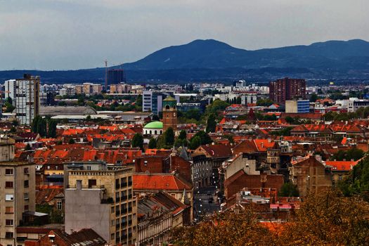 Capital of Croatia Zagreb western part aerial panorama