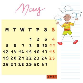 may 2014 calendar illustration, hand drawn design with kid, the knowledgeable student profile for international schools