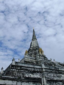 Phukhao Thong pagoda, literally mean golden mountain, in Ayutthaya, old capital city, in Thailand