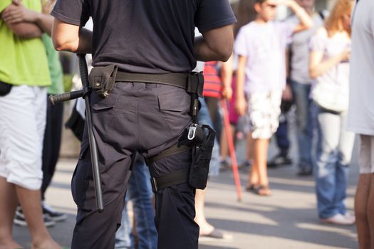 Police officers with gear on duty