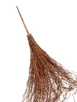 brand new broomstick isolated on white, where is witch?