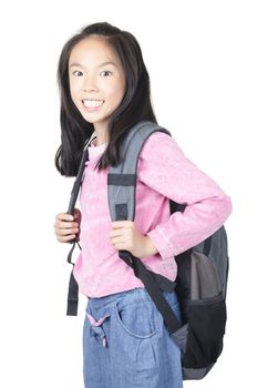 Smiling  student woman standing with backpack
