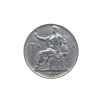 Ancient Italian coin isolated over a white background