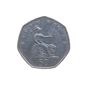 Fifty Pence coin isolated over a white background