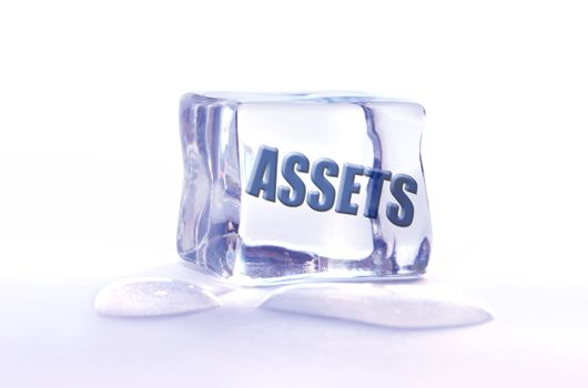 The word assets frozen inside an ice cube 