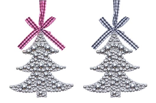 Two silver Christmas tree - decoration isolated on white background