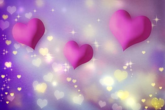 Pink and magenta hearts on purple background