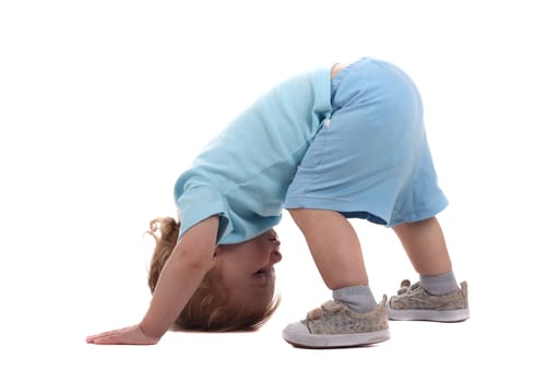 A little boy on all fours isolated on the white