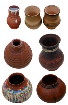 The Set isolated pots pottery handmade in Ukrainian folk style