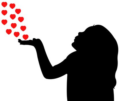 a child blowing out love, silhouette vector