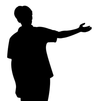 Young man pointing, vector illustration