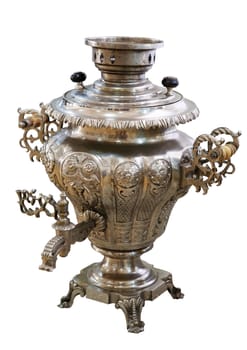 Old Russian samovar on white background, isolated
