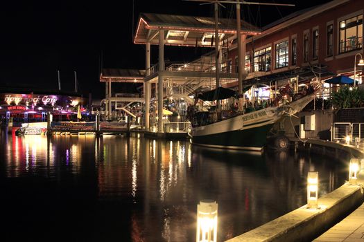 MIAMI, FL - MAY 8: Bayside Marketplace is a festival marketplace in Downtown Miami at night on may 8, 2013, Florida. 