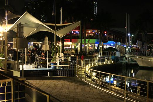 MIAMI, FL - MAY 8: Bayside Marketplace is a festival marketplace in Downtown Miami at night on may 8, 2013, Florida. 