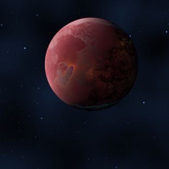 An image of a strange red planet in space