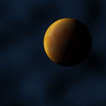 An image of a strange orange planet in space