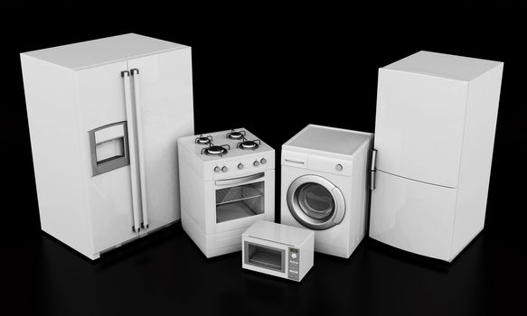 picture of household appliances on a black background