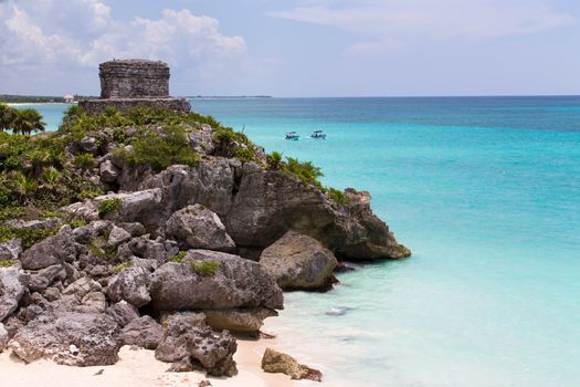 Offertories building at Tulum Mexico next to the Caribbean sea seated on huge rocks