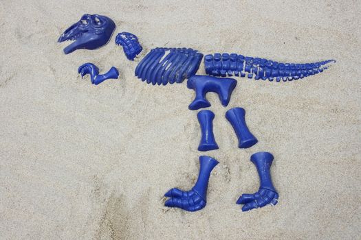 A T Rex, from blue single fragments designed in sand