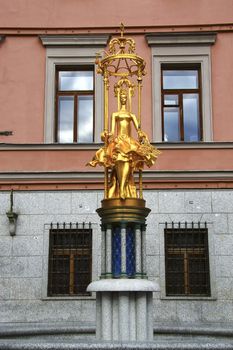 Princess Turandot Fountain. Old Arbat street in Moscow Russia. Vakhtangov Theater