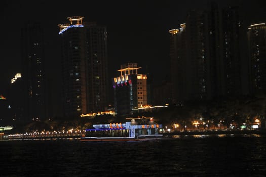 Ship moving by Pearl river in the night