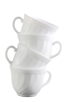 Pile of white cups isolated at the white background