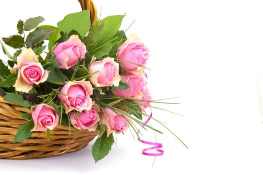 pink roses in a basket
