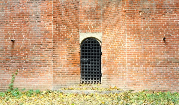 Closed iron door at the big brck wall