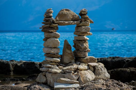 Sculptures modelled using stones and rocks in Crete, Greece.