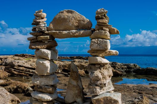 Sculptures modelled using stones and rocks in Crete, Greece.