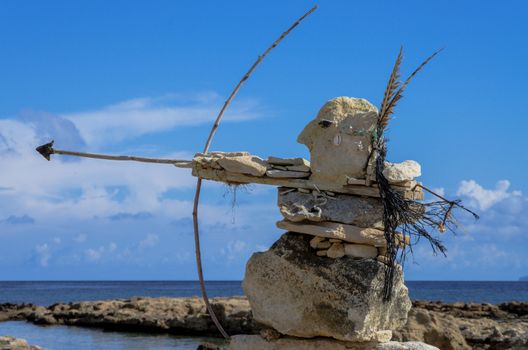 Sculptures modelled using stones and rocks in Crete, Greece.