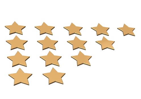 Gold Stars. Isolated on white. 3D render.