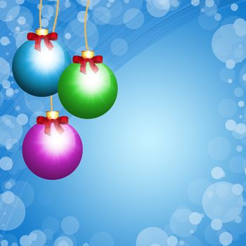 New Year's background. Christmas balls and snowflakes on a blue background