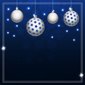 New Year's background. Christmas balls on blue background