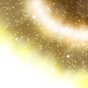 Christmas abstract background. Snow and rays on a yellow background