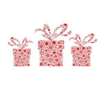 Silhouette gift box filled with snowflakes. Christmas card