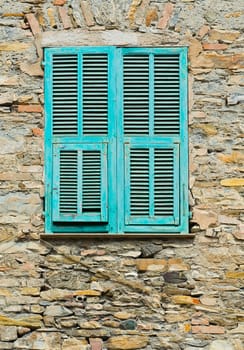 Italian Window with Closed Wooden Shutters