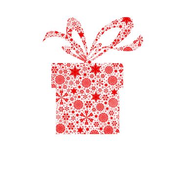Silhouette gift box filled with snowflakes. Christmas card