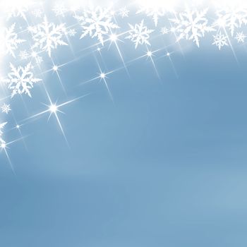 Blue shiny stars and snowflakes christmas bokeh background
