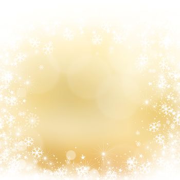 Golden shiny stars and snowflakes christmas background