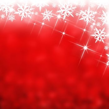 Red shiny stars and snowflakes christmas bokeh background