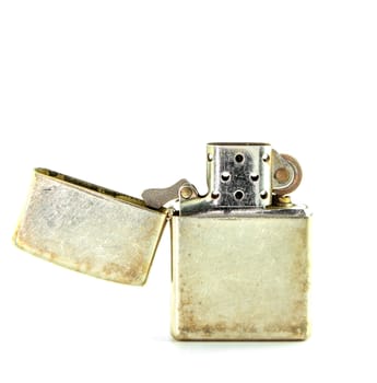 Vintage silver gasoline lighter isolated on white background
