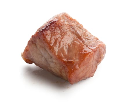 One piece of roasted pork meat on the white background