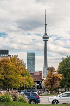 TORONTO, ON, CANADA - OCTOBER 22: View of CN tower from University of Toronto, in Toronto, ON, on October 22, 2013.