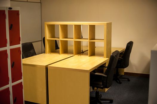 Modern office interior with tables and chairs