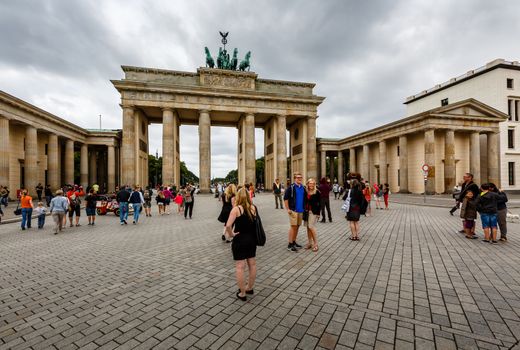 BERLIN, GERMANY - AUGUST 11: The Brandenburger Tor (Brandenburg Gate) is the ancient gateway to Berlin on August 11, 2013. It was rebuilt in the late 18th century as a neoclassical triumphal arch.