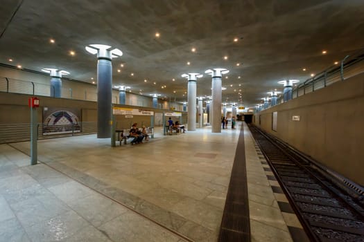 BERLIN - AUGUST 24: Bundestag Subway Station (U-Bahn Station) on August 24, 2013 in Berlin, Germany. The Berlin U-Bahn was opened in 1902 and serves 170 stations spread across ten lines, with a total track length of 151.7 kilometres.