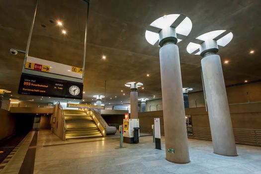 BERLIN - AUGUST 24: Bundestag Subway Station (U-Bahn Station) on August 24, 2013 in Berlin, Germany. The Berlin U-Bahn was opened in 1902 and serves 170 stations spread across ten lines, with a total track length of 151.7 kilometres.