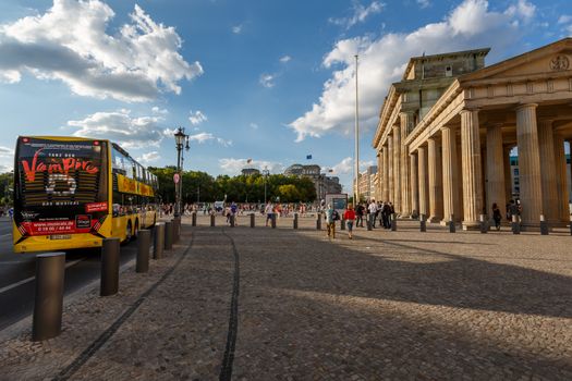 BERLIN, GERMANY - AUGUST 24: The Brandenburger Tor (Brandenburg Gate) is the ancient gateway to Berlin on August 24, 2013. It was rebuilt in the late 18th century as a neoclassical triumphal arch.