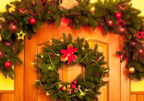 Christmas wreath and border on the door